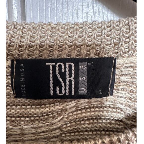 Vintage TSR USA Knit Sweater Geometric Pattern Beige Cream Menswear - Picture 2 of 4